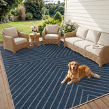 Garvee 4' × 6' Washable Striped Jute-Look Area Rug, Non-Slip Low-Pile Stain-Resistant Indoor Outdoor Rug for Living Room and Patio, Navy Blue - Navy Blue
