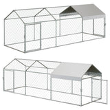 Garvee 118" x 39" Large Metal Chicken Coop with Outdoor Run - Galvanized Steel Poultry Cage with Waterproof Weather Cover & 2 Easy-Access Doors for Backyard Chickens, Ducks, & Rabbits (Silver)