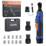Garvee High-Torque 3/8 in Rechargeable Electric Ratchet Wrench Set - 45 Nm, 0-300 RPM Adjustable Speed, LED Work Light - 21V Max, 2x 2.0Ah Batteries, Fast Charger, 10 Sockets, Carrying Case - USA, Large plastic box + fast charger + courier box style
