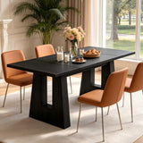Garvee Modern Farmhouse Rectangular Dining Table 63 in, Seats 4-6 - Mid-Century Kitchen & Dining Room Table - Walnut Wood Grain, Sturdy Trestle Base, Easy Assembly - Black - Black