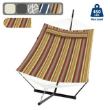 Garvee 2-Person Double Hammock with 12' Heavy-Duty Steel Stand, 450 lbs Capacity, Pillow & Balance Rope for Backyard, Red -Yellow Stripe - Red - Yellow Stripes