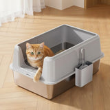 Garvee Non-Stick Stainless Steel Litter Box, Side Opening Splash-Proof & Leak-Proof Large Metal Cat Litter Box with Lid & Scoop, Easy-Clean & Durable, 8" Deep Gray - Gray