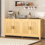 Garvee 71" Sideboard Buffet Cabinet, Large Modern Farmhouse Coffee Bar Cabinet with Storage, Light Oak Credenza with Fluted Arched 4-Doors, 70.9 Inch TV Console Table for Living Room, Dining Room