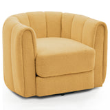 Garvee 360° Swivel Barrel Accent Chair – Soft Stuffed Fleece Upholstery, Striped Backrest, Modern Cozy Lounge Armchair for Living Room, Bedroom or Vanity, Yellow - Yellow|Teddy Fleece