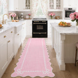 Garvee Scalloped Bow Rug for Living Room, Solid Pink Rug for Dorm, Washable Runner Rug 2.5x8 Soft Low Pile Non Slip Scalloped Rugs for Nursery Bedroom Decor Hallway Entryway Playroom - Pink