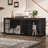 Garvee 94.5" Extra Large Dog House Furniture, Heavy Duty Wooden Dog Kennel Indoor End Table, TV Stand  for Large/Medium Dogs, 4 Doors, Divider, Storage, Adjustable Feet, Gray - Dark Gray