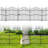 Garvee No-Dig Garden Fence with Gate, 10-Pack Rustproof Black-Coated Steel Panels for Animal Barriers in Yard and Patio - 10 Pack With Gate