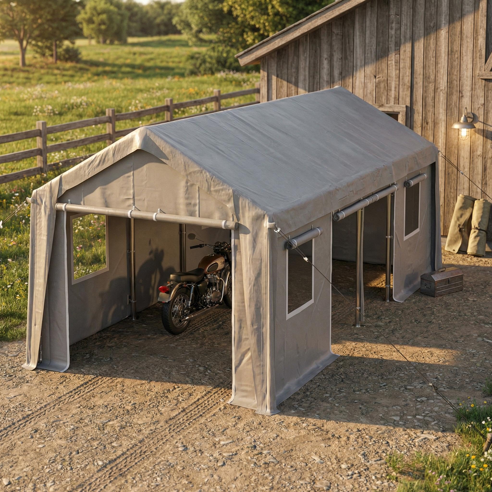 Garvee 20x10x11FT Heavy Duty Carport Canopy With PE Tarp, Zippered
