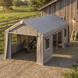 Garvee 10 x 20 FT Carport Replacement Cover Kit, 200G PE Tarp with Front & Rear Zipper Doors, 2 Roll-Up Side Openings and 4 Mesh Windows, Gray, Frame Not Included