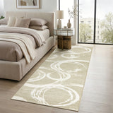 Garvee 2' × 6' Abstract Swirl Runner Rug, Machine Washable Non-Slip Low-Pile Rug for Hallway, Kitchen & Entryway, Beige - Beige