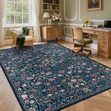 Garvee 5' x 7' Vintage Floral Area Rug, Machine Washable Non-Slip Low-Pile Boho Botanical Rug for Living Room, Bedroom & Nursery, Blue - Blue