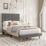 Garvee Twin Size Bed Frame, Adjustable Height Headboard, Velvet Upholstered Platform Bed Frame, No Box Spring Needed, Easy Assembly, Grey - Grey