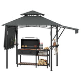 Garvee 8' × 5' Grill Gazebo with Dual Adjustable Awnings, 2-Tier Ventilated Canopy, Steel Frame, 2 Shelves & 7 Hooks, Gray - Gray