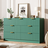 Garvee 54" Wide 7 Drawer Dresser with Fluted Design and Metal Handle, Modern Chest of Drawers TV Stand for Bedroom Living Room Hallway,Dark green - Green