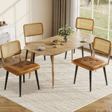 Garvee Rattan Dining Chairs Set of 4 with PU Leather Cushions, Breathable Woven Backrest, Metal Frame, Armless Side Chairs for Kitchen & Restaurant