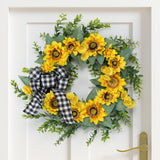 Garvee 18 Inch Spring Wreaths for Front Door, Artificial Summer Wreath with Buffalo Check Bow, Faux Greenery Wreath for Farmhouse Porch Window Wall Home Decor