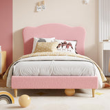 Garvee Kids Full Size Upholstered Bed Frame - Scallop Velvet Headboard, Soft Berber Fleece, Sturdy Wood Slats, Noise-Free Platform, No Box Spring Needed, Low to Floor - Pink, FULL - Pink