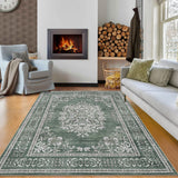 Garvee 5' × 7' Area Rugs for Living Room, Washable Floral Rug Non Slip Low Pile, Vintage Boho Botanical Throw Carpet for Farmhouse, Bedroom, Dining Room, Retro Dusty Green - Dark Green
