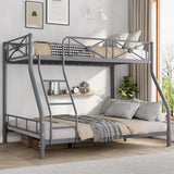 Garvee Heavy Duty Metal Bunk Bed Twin Over Full - Modern Space-Saving Steel Frame with Safety Guard Rails - Ideal for Bedroom or Dormitory - Grey - Gray
