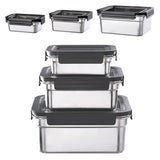 Garvee 3Pcs 304 Stainless Steel Food Storage Containers with Lids, Nestable & Stackable, Leak-Proof Silicone Seal, 2500ML+1100ML+450ML, Dishwasher Safe, Straight Edge Black, Reusable Lunch Boxes for Meal Pre