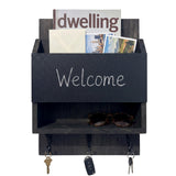 Garvee Entryway Wall-Mount Mail Organizer & Key Holder with Chalkboard and Long Shelf - Rustic Wood Letter Rack with 3 Hooks for Keys, Coats & Dog Leashes - Black - Style 1 - Black 1