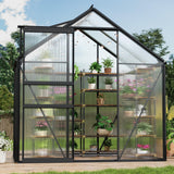 Garvee Heavy-Duty Polycarbonate Walk-in Greenhouse for Backyard, Patio, Garden – Aluminum Frame, Sliding Door, Roof Vent, Rain Gutter, High Light Transfer, All-Weather Protection – 6x4FT, Black Oxide