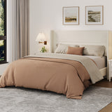 Garvee Full Size Bed Frame with Wingback Headboard, Velvet Upholstered Platform Bed Frame with Sturdy Wooden Slats Support, No Box Spring Needed, Easy Assembly, Beige - Beige