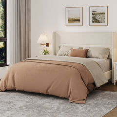 Garvee Full Size Bed Frame with Wingback Headboard, Velvet Upholstered Platform Bed Frame with Sturdy Wooden Slats Support, No Box Spring Needed, Easy Assembly, Beige - Beige