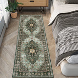 Garvee 2' × 6' Vintage Oriental Floral Runner Rug, Washable Non-Slip Low-Pile Soft Rug for Hallway, Kitchen, Bedroom & Entryway, Green