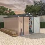 Garvee Spacious Metal Outdoor Storage Outdoor Storage – 8x12 FT Heavy Duty Garden Utility Outdoor Storage with Lockable Door, Air Vent, Windproof & Rainproof – Backyard, Patio, Lawn – Dark Colored Top + Brown Board