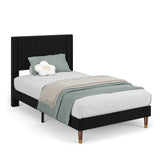 Garvee Twin Bed Frame with Headboard, Corduroy Upholstered Platform Bed with Wooden Slats Support - No Box Spring Needed & Noise Free, Easy Assembly, for Bedroom Apartment, Black - Black