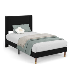 Garvee Twin Bed Frame with Headboard, Corduroy Upholstered Platform Bed with Wooden Slats Support - No Box Spring Needed & Noise Free, Easy Assembly, for Bedroom Apartment, Black - Black