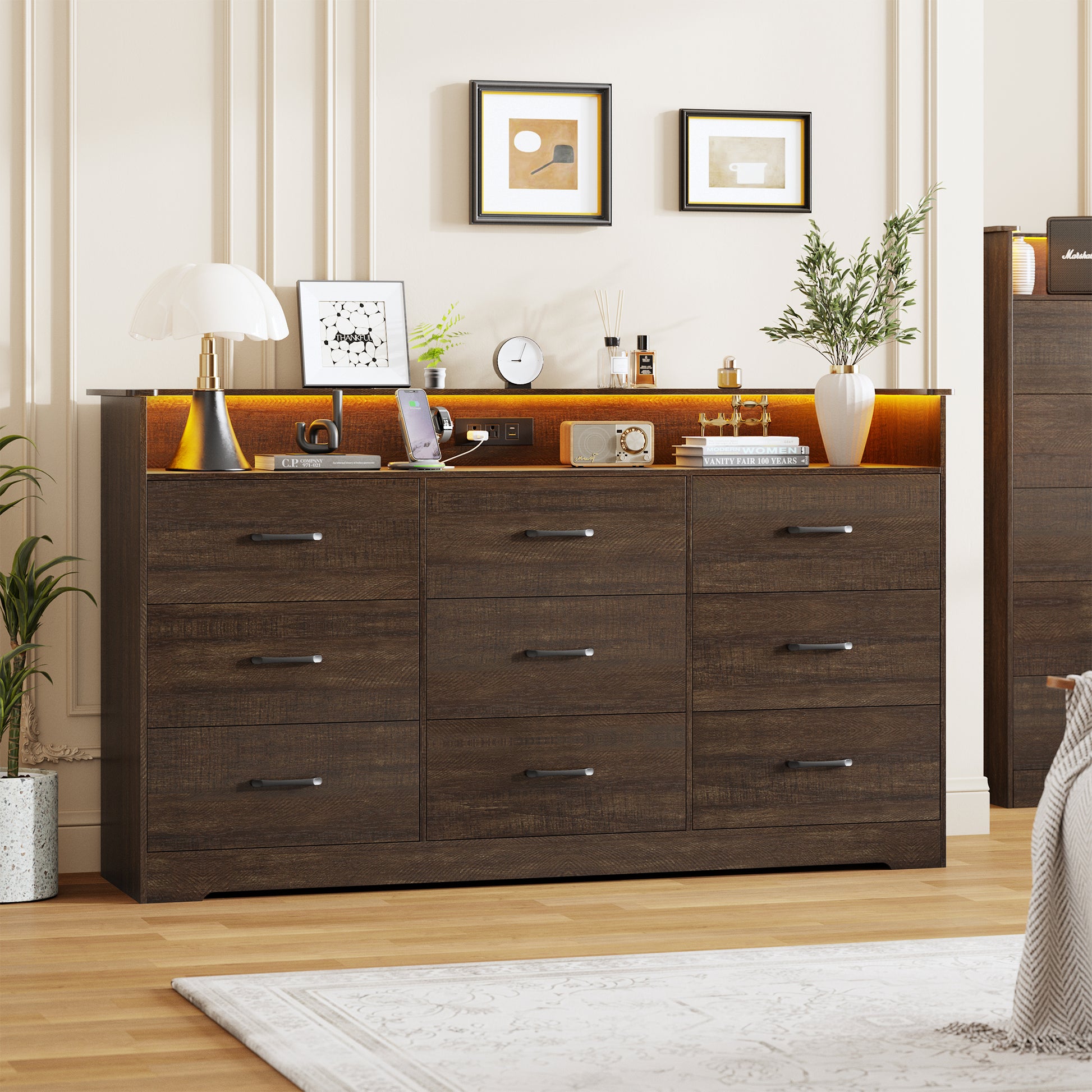 brown dresser 9 drawer Garvee 9 Drawer Dresser for Bedroom, 65