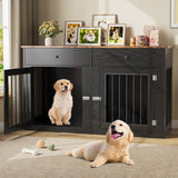 Garvee 60" Dog Crate Furniture for 2 Dogs, Heavy Duty Dog Kennel Furniture TV Stand with 2 Drawers, Dog Crates for Small Medium Dogs, Dog Cage End Table for Indoor Use, Black - Black