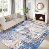 Garvee 6' x 9' Vintage Modern Abstract Geometric Area Rug, Machine Washable Non-Slip Low-Pile Non-Shedding Rug for Living Room & Bedroom, Blue - Blue