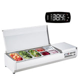 Garvee Stainless Steel Desktop Refrigerated Condiment Prep Station E55TW-g with Compressor Cooling System, Quiet Efficient Cooling, Commercial Condiment Cooler, Stainless Steel Refrigerated Condiment Unit