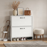 Garvee Slim Freestanding Shoe Cabinet – 2 Turnover Drawers, Adjustable Shelf, Hidden Storage – Holds 16+ Pairs, Anti-Tipping – Modern Entryway Shoe Organizer for Hallway – Vintage White - Distressed White