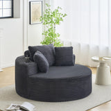 Garvee 55 Inch Oversized Round Chaise Lounge Chair with Cup Holders Gray Corduroy Circle Couch No Assembly - Gray