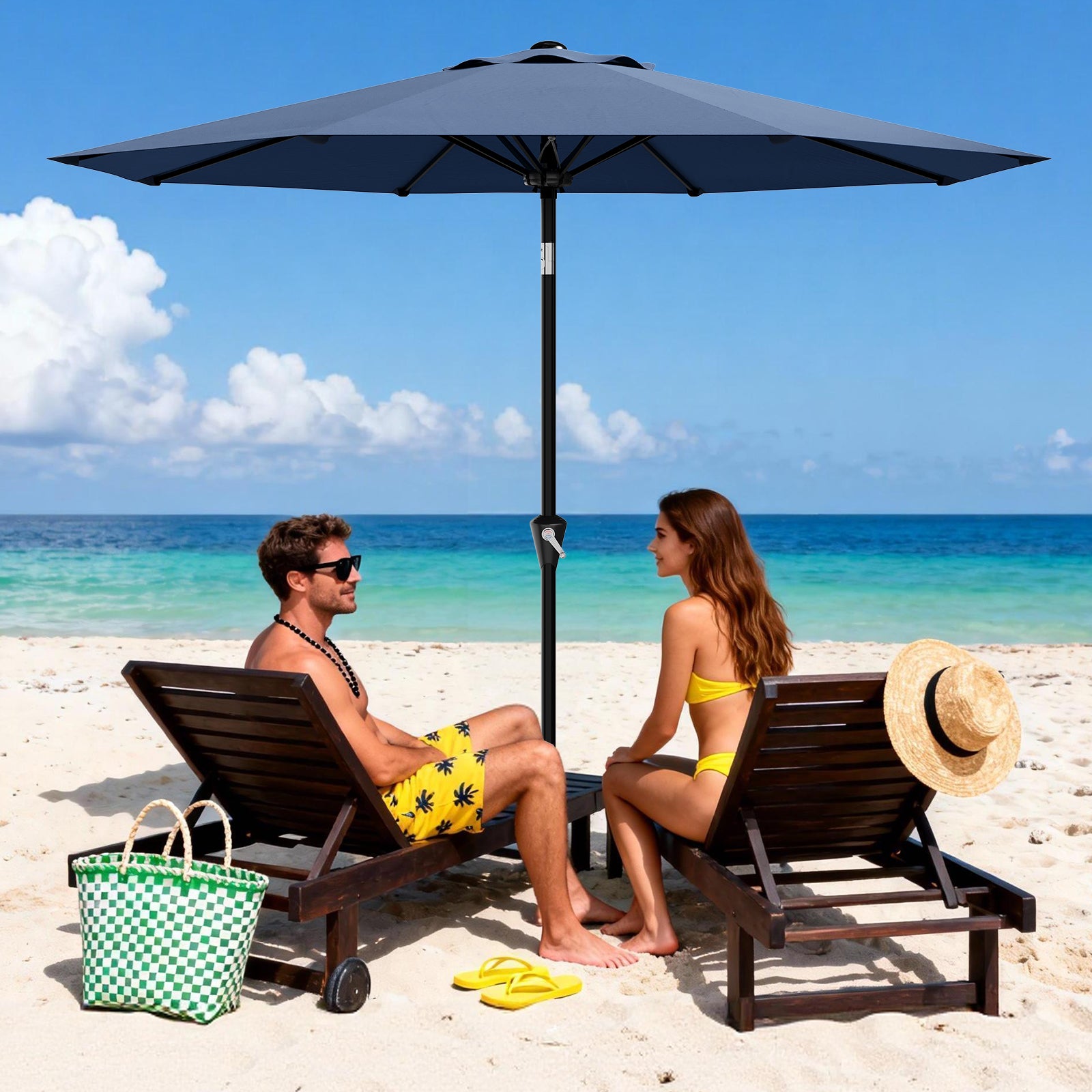 caribbean blue patio umbrella Garvee 9FT Patio Umbrella - Outdoor Market Table Parasol With Crank Lift, Tilt, UV Protection, Waterproof Canopy