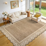 Garvee Soft Washable Area Rug for Living Room, Bedroom, or Nursery - Low Pile, Non-Slip, Mark Resistant, Modern Lace Edge Carpet - Elegant Home Decor, Brown, 8x10ft - Lace|Brown