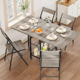 Garvee Folding Dining Table Set for 4 , Drop Leaf Table and Chairs with 4 Foldable Chairs, Swivel Wheels, for Small Space, Apartment, Kitchen, Dining Room, Grey - Grey