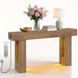 Garvee Versatile Console Table with LED detector Light & Power Outlet – 63" Modern Entryway Table – Thick Top – Open Storage – Living Room, Hallway, Foyer – Color: Mountain-patterned Sandalwood