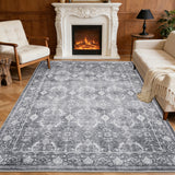 Garvee 5' x 7' Gray Vintage Persian Area Rug, Washable Non-Slip Low-Pile Carpet for Living Room, Bedroom and Dining Room - Gray