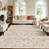 Garvee 8' × 10' Watercolor Floral Area Rug, Machine Washable Non-Slip Low-Pile Stain-Resistant Soft Rug for Living Room & Bedroom, Beige/Yellow
