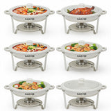 Garvee Maifanite-Coated Round Chafing Dish Buffet Set, 5QT×6-Pack, 6-piece set Nonstick Stainless Steel Food Warmers for Catering - Glass Lids - Stackable Bain Marie Servers
