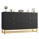 Garvee Ample Storage Modern 7 Drawer Dresser – Wide Chest with Golden Metal Handles & Legs – Farmhouse Rustic Style, Entryway & Bedroom Storage Cabinet – Black AB Box - Black