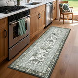 Garvee 2' x 6' Provence Fog French Country Botanical Runner Rug, Washable Polyester Non-Slip Low-Pile Carpet for Hallway, Kitchen and Entryway - Provence Fog