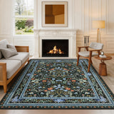 Garvee 5' × 7' Palace Floral Area Rug, Soft Washable Low-Pile Polyester Carpet for Living Room, Bedroom and Dining Room, Black - Black