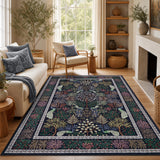 Garvee 9' x 12' Sapphire Blue Peacock Forest Botanical Area Rug, Washable Polyester Non-Slip Low-Pile Carpet for Living Room, Bedroom and Dining Room - Sapphire Blue