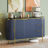 Garvee 59" Sideboard Buffet Cabinet, Entryway Coffee Bar Cabinet with Faux Marble Top, Wooden Floor Cupboard with 3 Drawers, Media Console Table, Blue